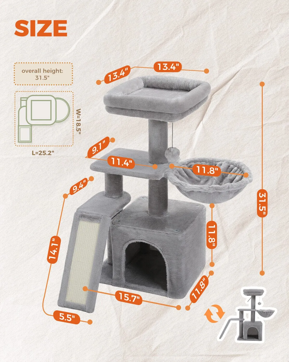 31.5" Compact Cat Scratching Tree/ Post