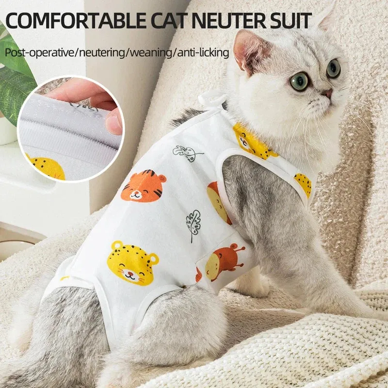Animal Print Cat Recovery Suit – Pure Cotton
