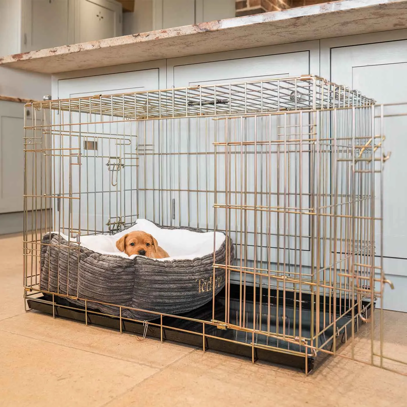 Cosy & Calming Puppy Crate Bed in Dark Grey Essentials Plush by Lords & Labradors