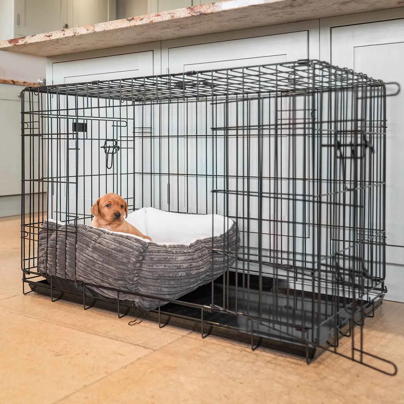 Cosy & Calming Puppy Crate Bed in Dark Grey Essentials Plush by Lords & Labradors