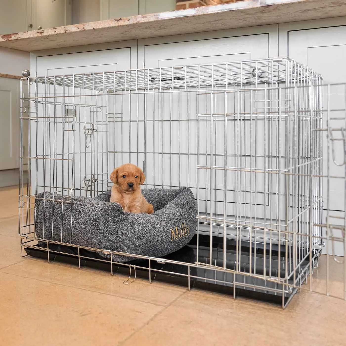 Cosy & Calming Puppy Crate Bed in Granite Bouclé by Lords & Labradors