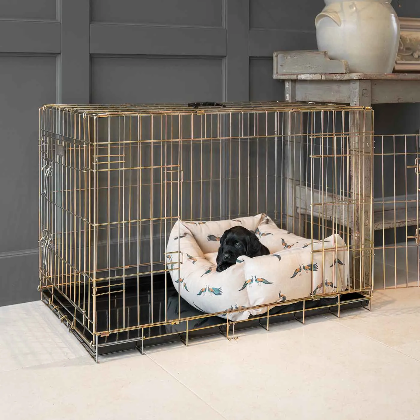 Cosy & Calming Puppy Crate Bed in Woodland Peacock by Lords & Labradors