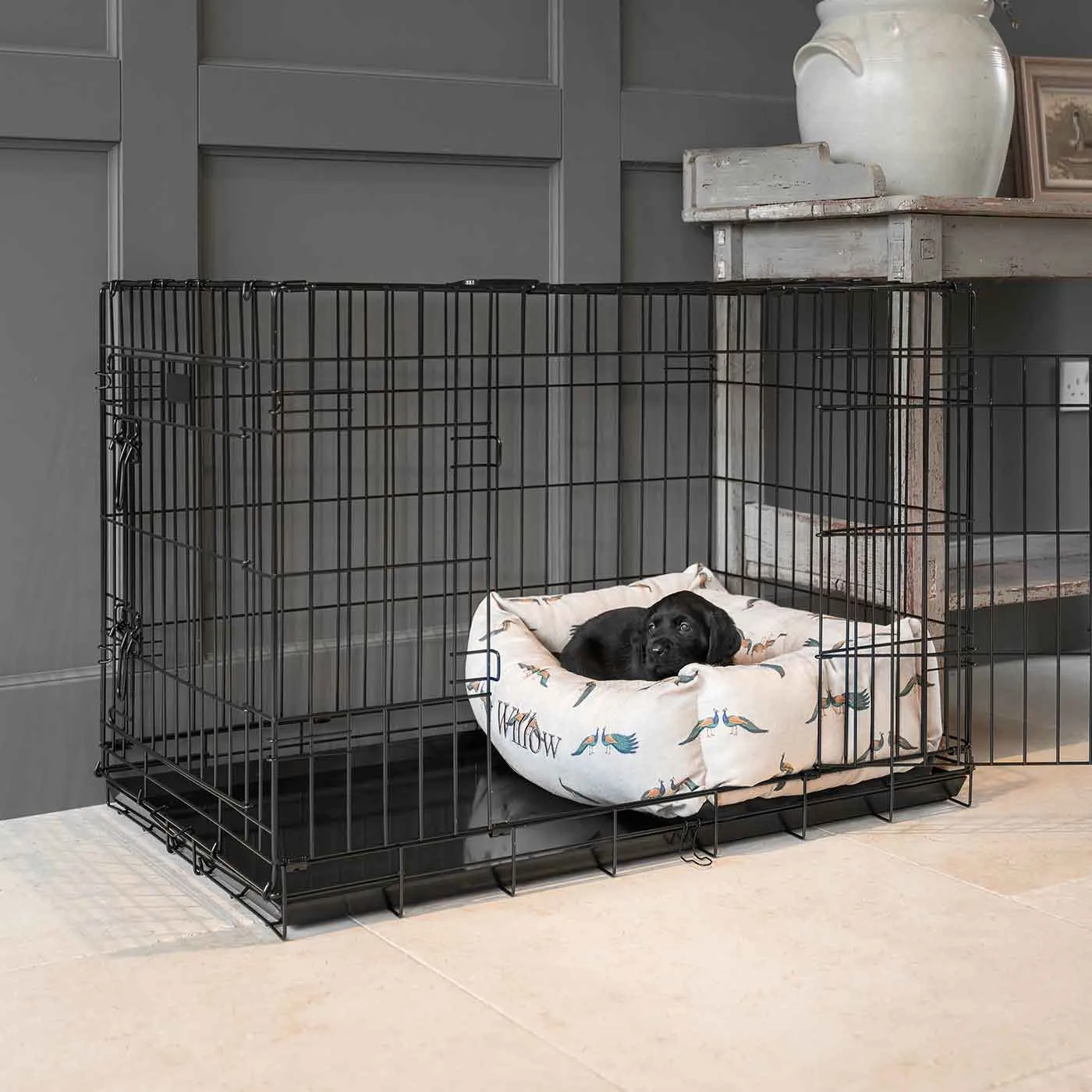 Cosy & Calming Puppy Crate Bed in Woodland Peacock by Lords & Labradors
