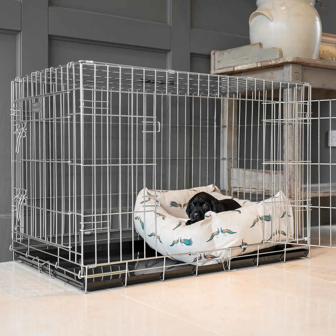 Cosy & Calming Puppy Crate Bed in Woodland Peacock by Lords & Labradors