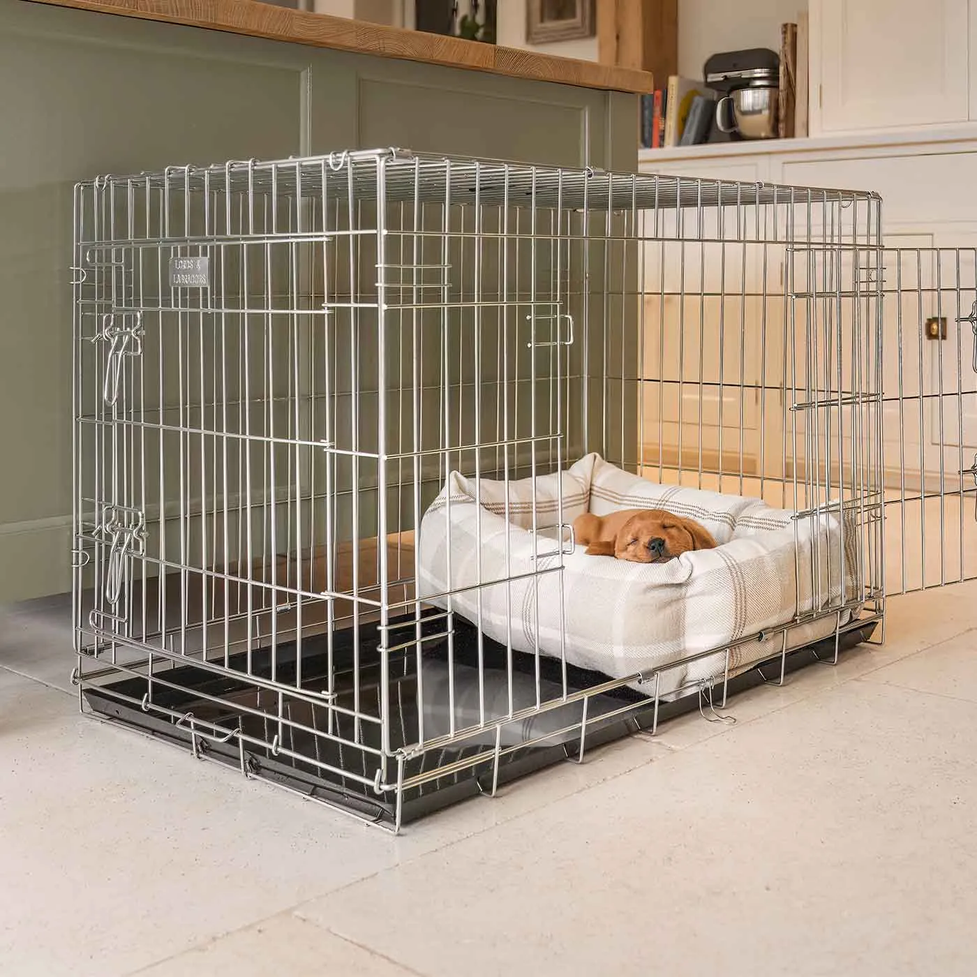 Cosy & Calming Puppy Crate Bed With Removable Covers in Balmoral Natural Tweed by Lords & Labradors