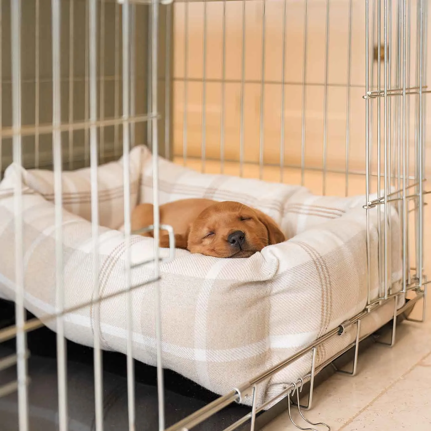 Cosy & Calming Puppy Crate Bed With Removable Covers in Balmoral Natural Tweed by Lords & Labradors