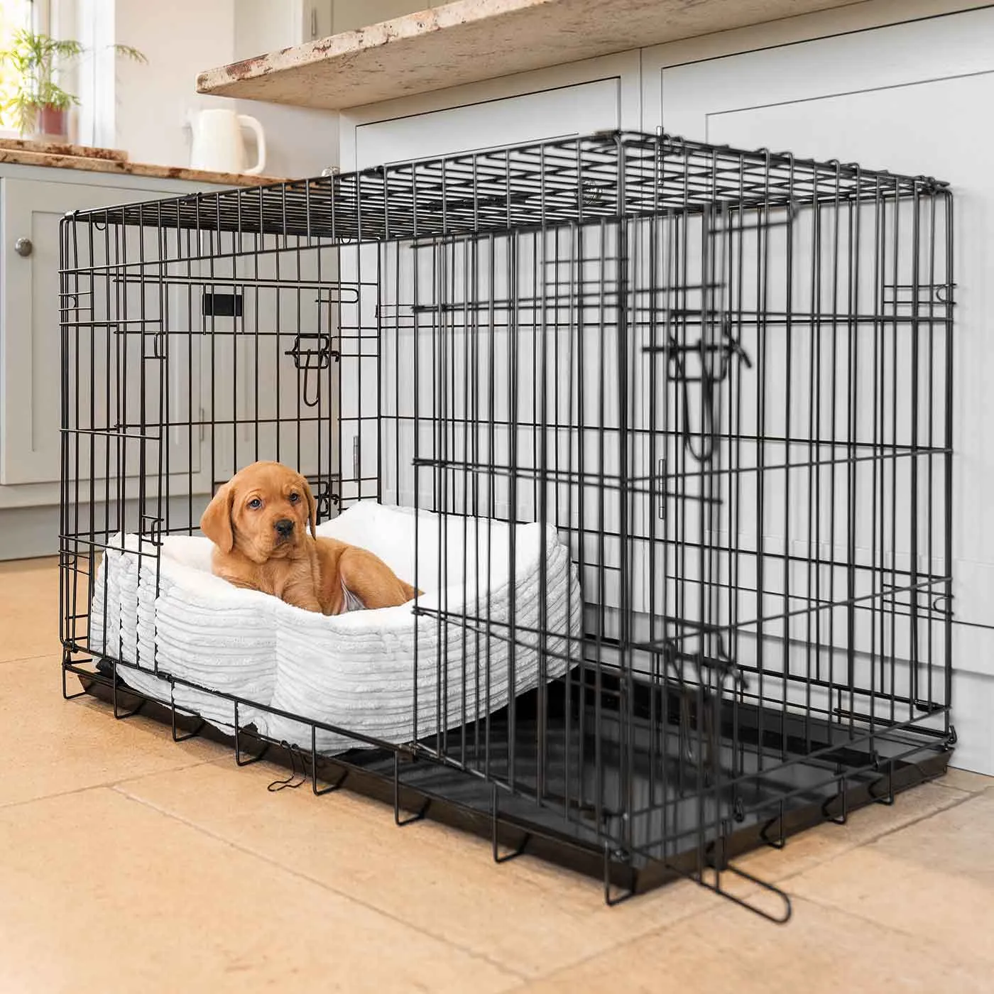 Cosy & Calming Puppy Crate Bed With Removable Covers in Light Grey Essentials Plush by Lords & Labradors