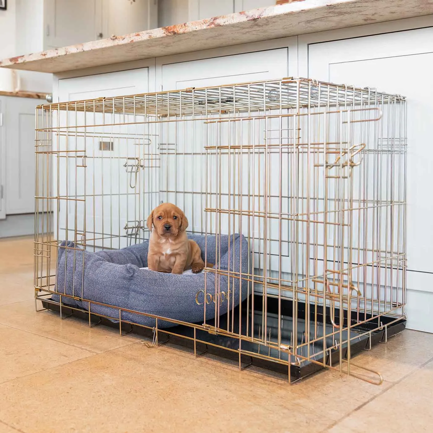 Cosy & Calming Puppy Crate Bed With Removable Covers in Oxford Herringbone Tweed by Lords & Labradors