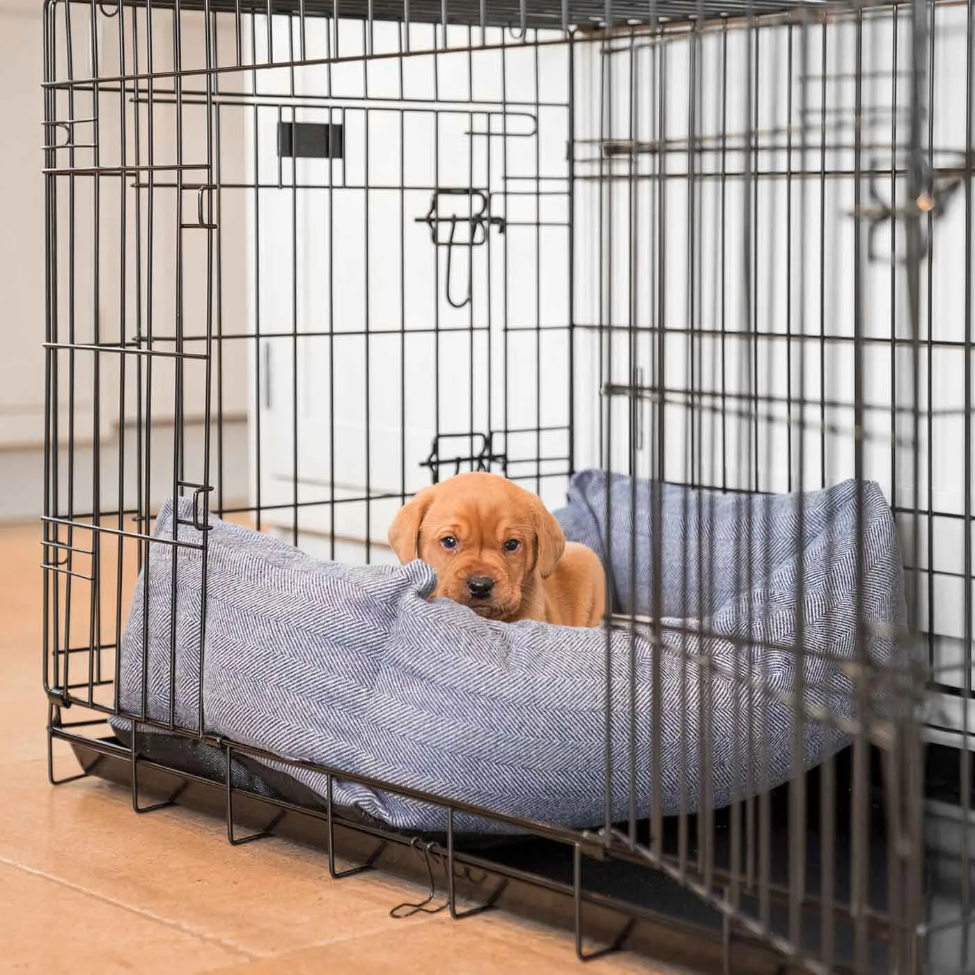Cosy & Calming Puppy Crate Bed With Removable Covers in Oxford Herringbone Tweed by Lords & Labradors