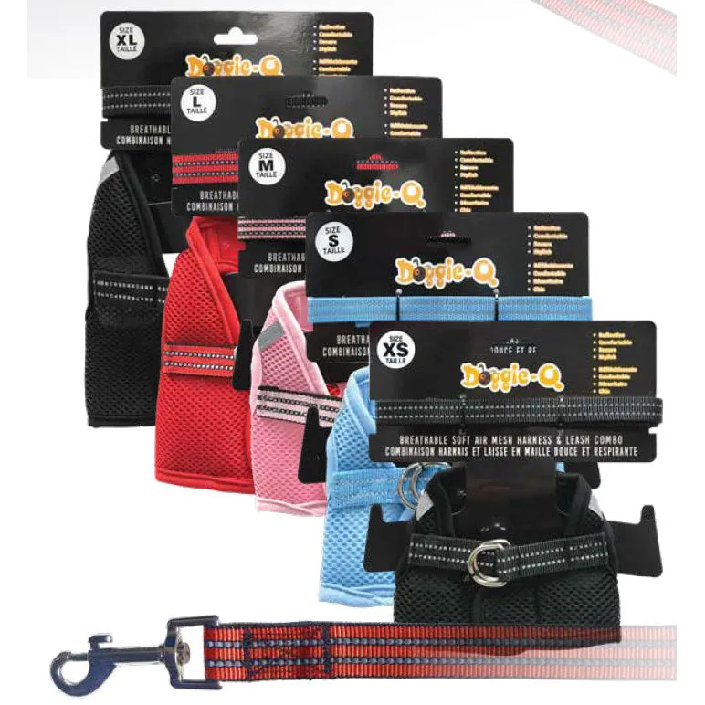Doggie-Q Breathable Soft Air Mesh Harness & Leash Combo