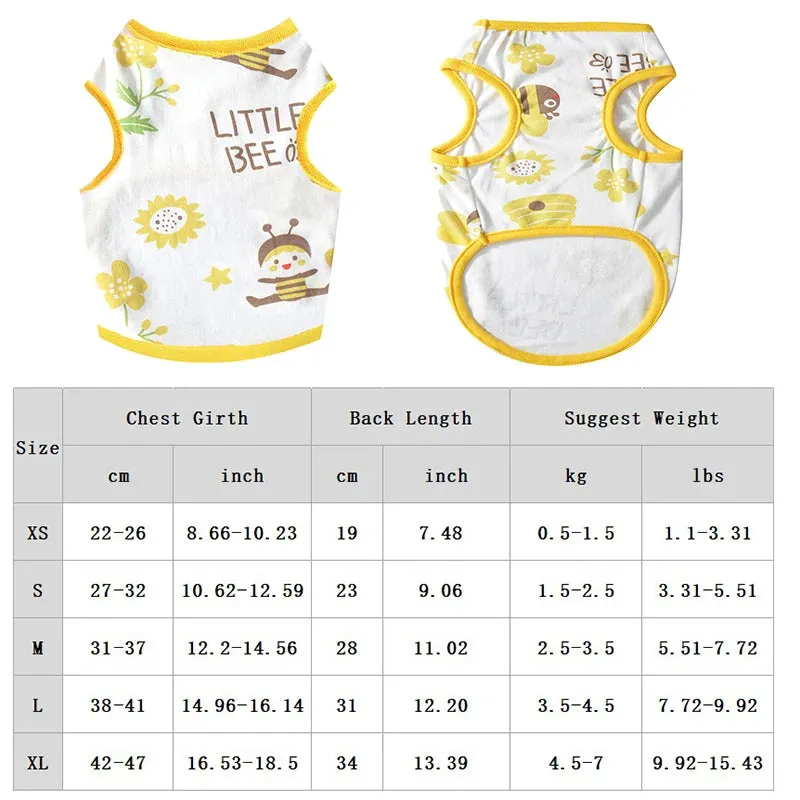 Fashion Dog Vest with Cute Cartoon Print - Breathable Thin T-Shirt for Chihuahuas, Small to Medium Dogs, Pugs, Puppies, Cats, and Stylish Pets