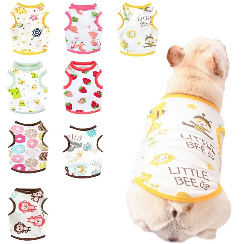 Fashion Dog Vest with Cute Cartoon Print - Breathable Thin T-Shirt for Chihuahuas, Small to Medium Dogs, Pugs, Puppies, Cats, and Stylish Pets