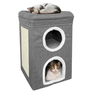 Folding Two Storey Indoor Cat House Scratching Board Cushions