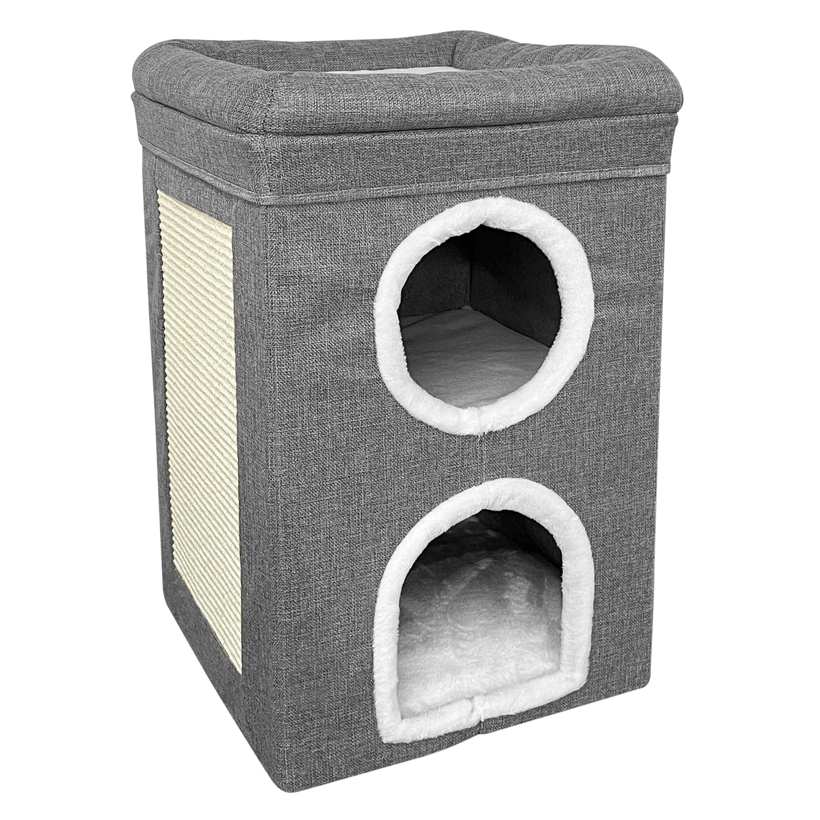 Folding Two Storey Indoor Cat House Scratching Board Cushions
