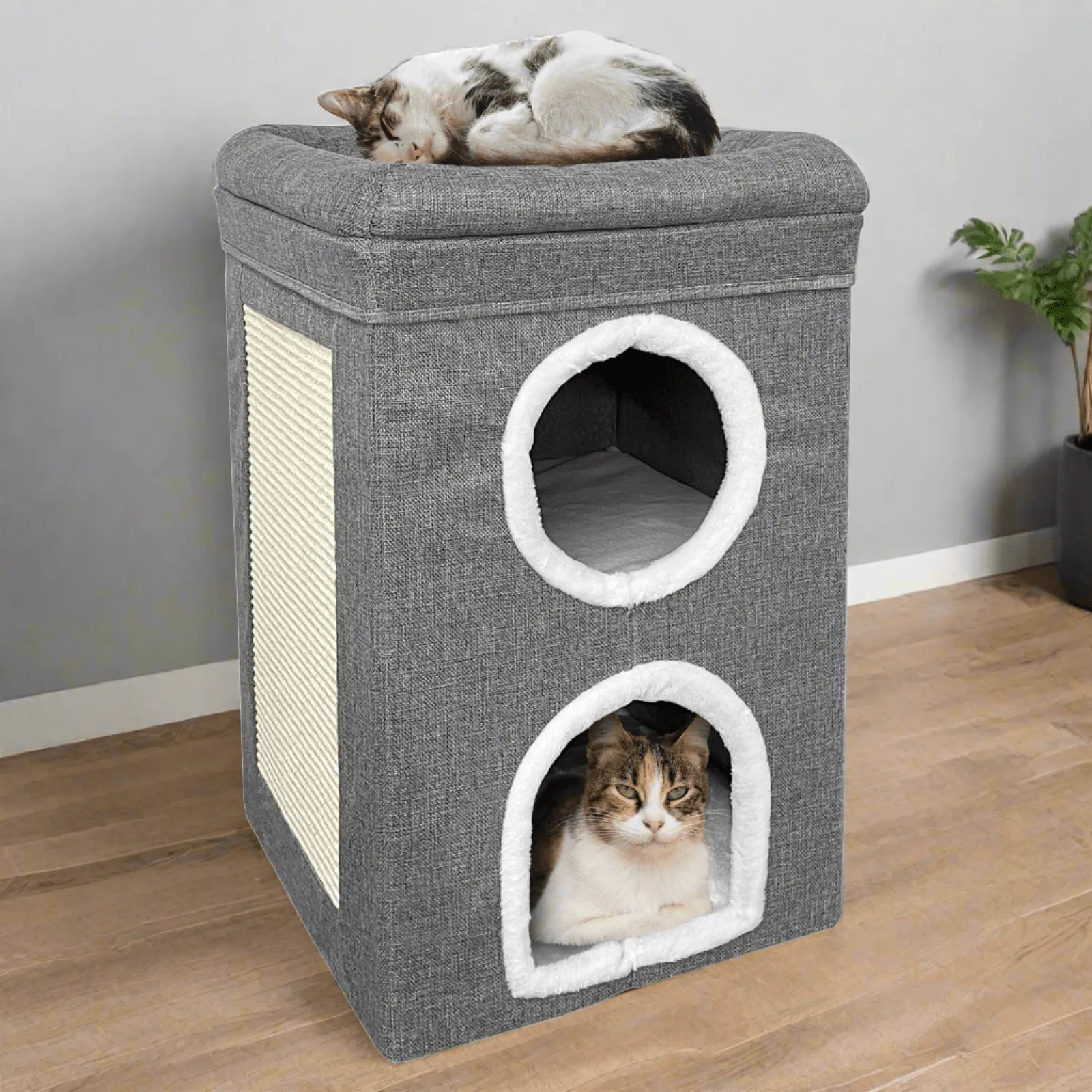 Folding Two Storey Indoor Cat House Scratching Board Cushions
