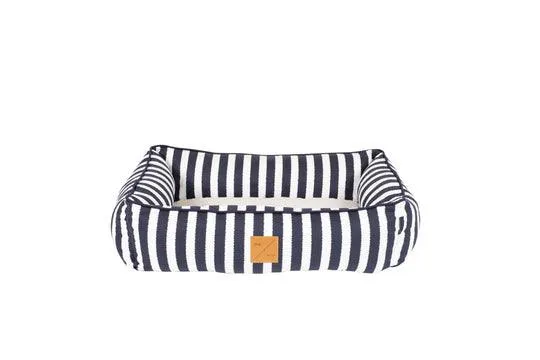 MOG AND BONE - Bolster Dog Bed - Navy Hampton Stripe Print