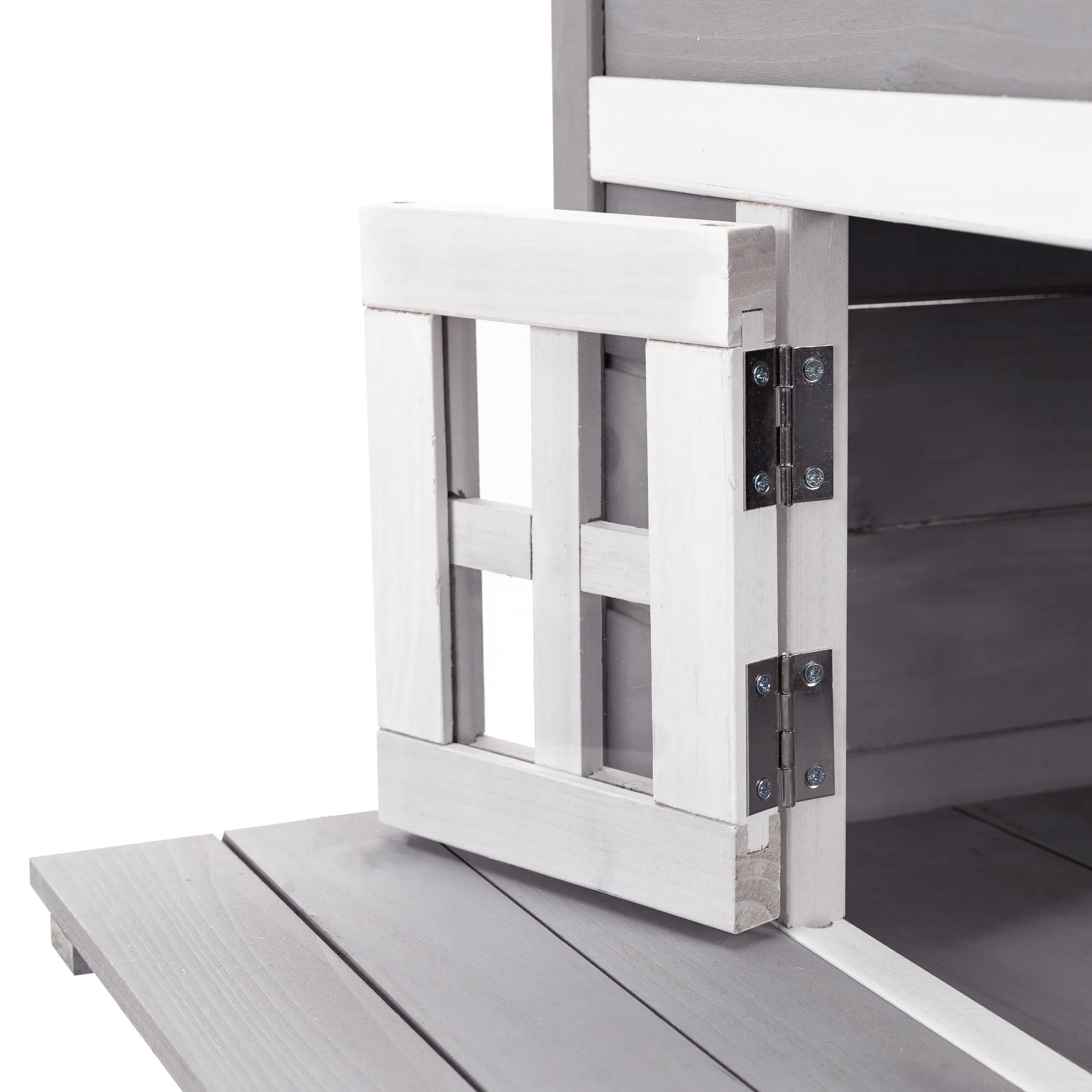 PawHut 3-Tier Wooden Kitten Shelter for Indoor, Outdoor - Grey