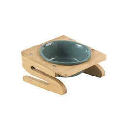 PAWS ASIA Suppliers Luxury Eco Friendly Bamboo Stand Tilted Raised Double White Ceramic Dog Bowl