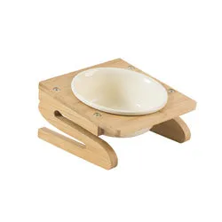 PAWS ASIA Suppliers Luxury Eco Friendly Bamboo Stand Tilted Raised Double White Ceramic Dog Bowl