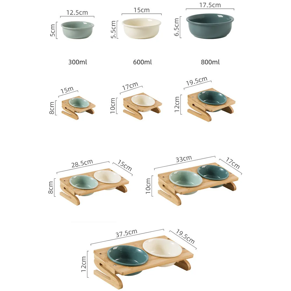 PAWS ASIA Suppliers Luxury Eco Friendly Bamboo Stand Tilted Raised Double White Ceramic Dog Bowl