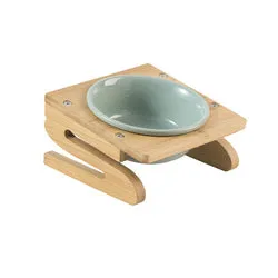 PAWS ASIA Suppliers Luxury Eco Friendly Bamboo Stand Tilted Raised Double White Ceramic Dog Bowl