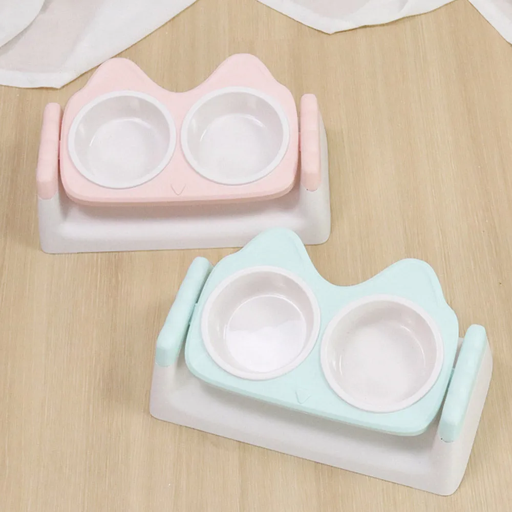 PAWS ASIA Wholesale Eco Friendly Plastic Pet Elevated Adjustable Feeding Double Tilted Cat Bowl