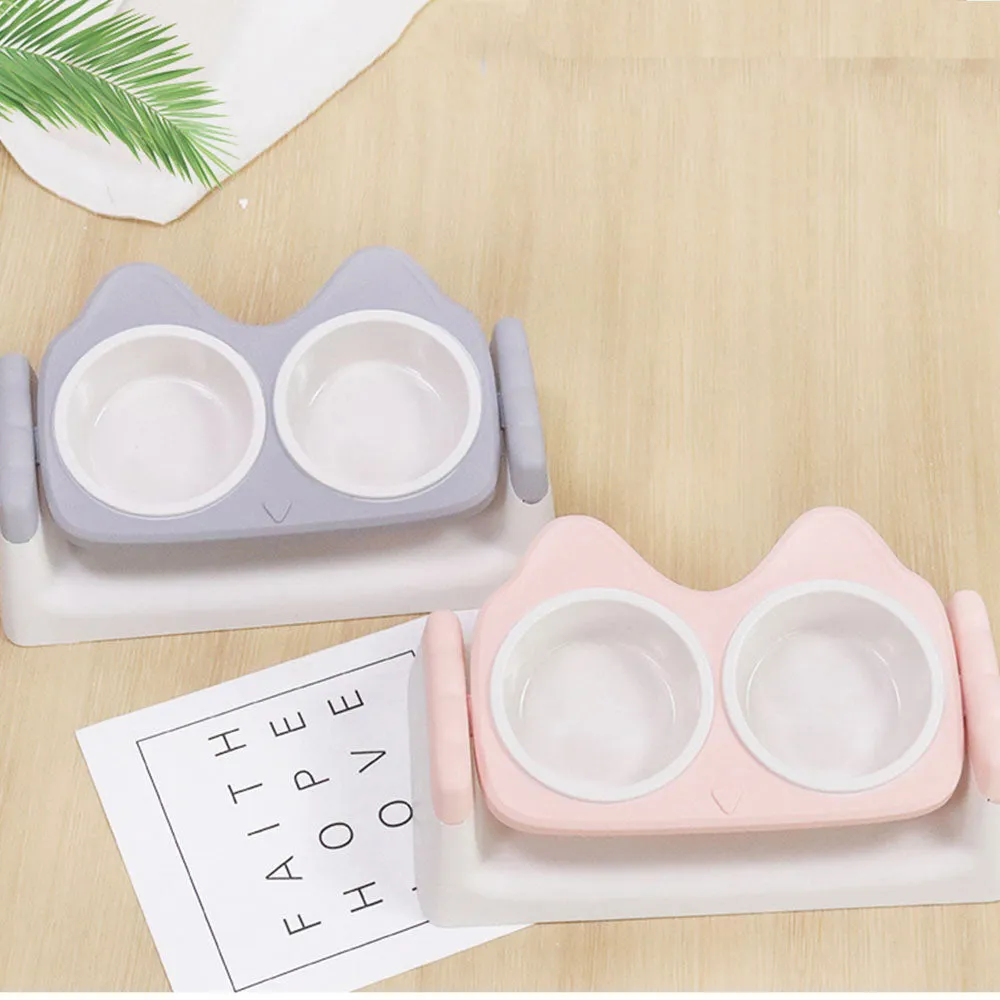PAWS ASIA Wholesale Eco Friendly Plastic Pet Elevated Adjustable Feeding Double Tilted Cat Bowl