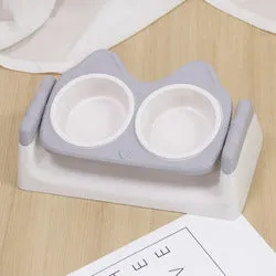 PAWS ASIA Wholesale Eco Friendly Plastic Pet Elevated Adjustable Feeding Double Tilted Cat Bowl