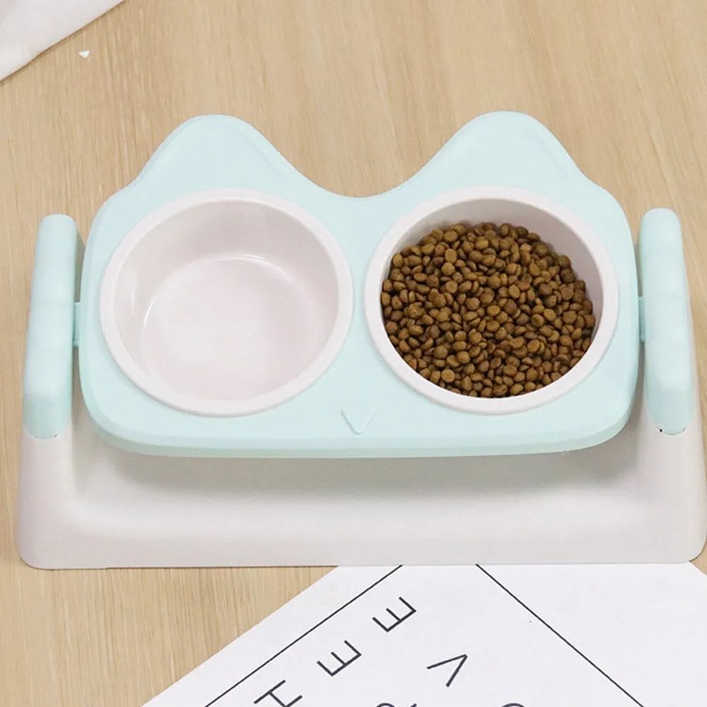 PAWS ASIA Wholesale Eco Friendly Plastic Pet Elevated Adjustable Feeding Double Tilted Cat Bowl