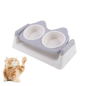 PAWS ASIA Wholesale Eco Friendly Plastic Pet Elevated Adjustable Feeding Double Tilted Cat Bowl