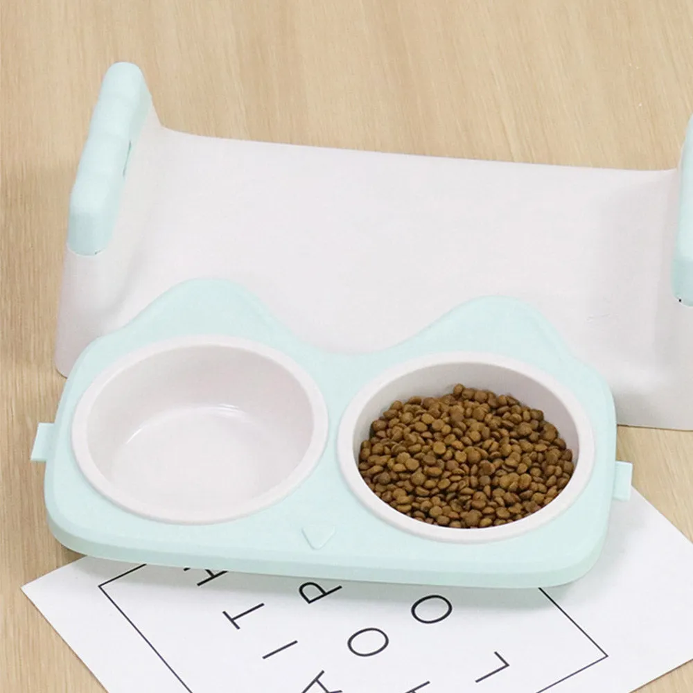 PAWS ASIA Wholesale Eco Friendly Plastic Pet Elevated Adjustable Feeding Double Tilted Cat Bowl