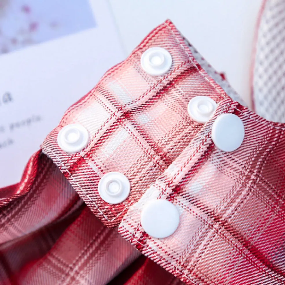 Plaid Bow Pet Harness Dress or Vest with Leash Set for Cats and Small Dogs
