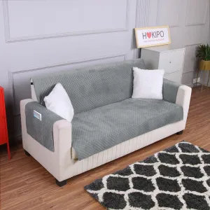 Quilted Velvet Sofa Cover Mat with Side Pockets, Pet Friendly, Fossil Grey