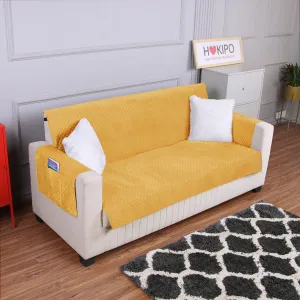 Quilted Velvet Sofa Cover Mat with Side Pockets, Pet Friendly, Mustard Yellow