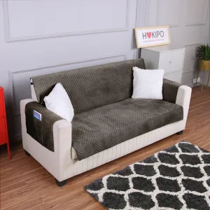 Quilted Velvet Sofa Cover Mat with Side Pockets, Pet Friendly, Taupe Brown