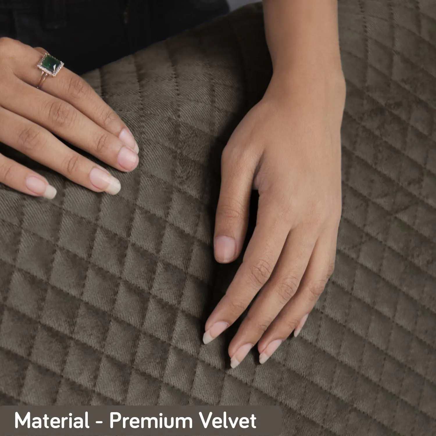 Quilted Velvet Sofa Cover Mat with Side Pockets, Pet Friendly, Taupe Brown