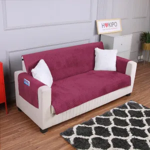 Quilted Velvet Sofa Cover Mat with Side Pockets, Pet Friendly, Wine