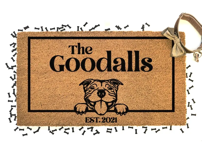 Staffordshire Bull Terroir, Dog Door Mat, Dog Lover Doormat, Custom Pet Breed, Personalized Animal Doormat
